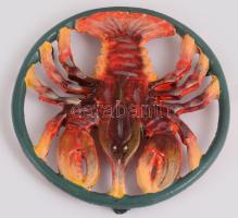 6 darab rákmintás festett öntöttvas edényalátét, 3 lábon állnak, d: 14,5 cm