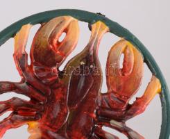 6 darab rákmintás festett öntöttvas edényalátét, 3 lábon állnak, d: 14,5 cm