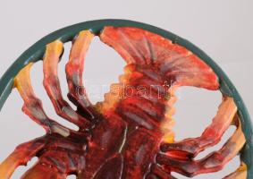 6 darab rákmintás festett öntöttvas edényalátét, 3 lábon állnak, d: 14,5 cm