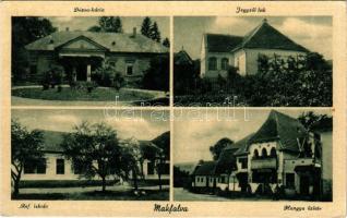 Makfalva, Ghindari (Maros); Dózsa kúria, kastély, Jegyzői lak, Református iskola, Hangya üzlete. Erdélyrészi Hangya Szövetkezetek Szövetségének saját kiadása / castle villa, notary's house, Calvinist school, cooperative shop (EK)