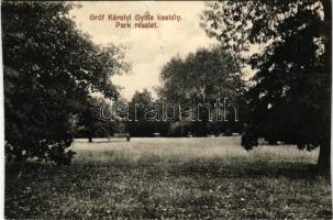 Mácsa, Macea; Gróf Károlyi Gyula kastély, park részlet. Ruhm Ödön fényképész. Károlyi Gyula későbbi miniszterelnök felesége Károlyi Melinda grófnő (1872-1955) levele Gróf Almásy Kálmánnénak Kétegyházára / castle park. Letter of the owner on the backside (vágott / cut)