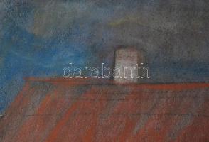 Szilágyi Elek (1933-2016): A vörös ház (cím nélkül). Pasztell, papír, jelzett, sarkaiban kissé sérül...