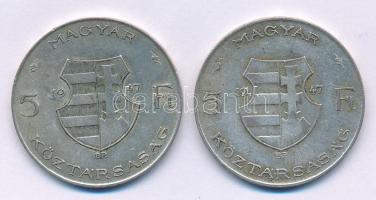 1947. 5Ft Ag "Kossuth" (2x) T:VF,F Adamo F8.1