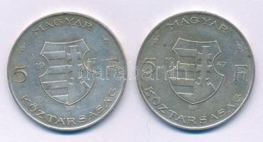 1947. 5Ft Ag "Kossuth" (2x) T:VF,F Adamo F8.1