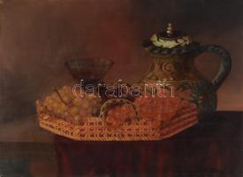 Schranz Lajos (1943-): Szőlős csendélet. Olaj, fatábla. Jelzett. 30×40 cm