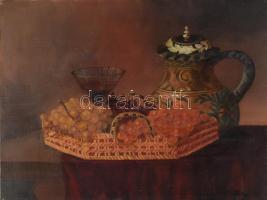 Schranz Lajos (1943-): Szőlős csendélet. Olaj, fatábla. Jelzett. 30×40 cm