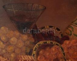 Schranz Lajos (1943-): Szőlős csendélet. Olaj, fatábla. Jelzett. 30×40 cm