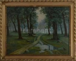 Lénárt jelzéssel: Erdőbelső. Olaj, karton. Dekoratív, javított fakeretben. 29,5×38 cm