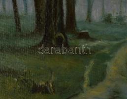 Lénárt jelzéssel: Erdőbelső. Olaj, karton. Dekoratív, javított fakeretben. 29,5×38 cm