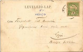 1906 Pannonhalma, Győrszentmárton; látkép Győr felől, apátság. Dr. R. V. kiadása (szakadás / tear)