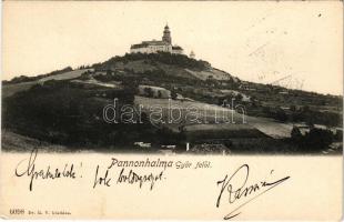 1906 Pannonhalma, Győrszentmárton; látkép Győr felől, apátság. Dr. R. V. kiadása (EK)