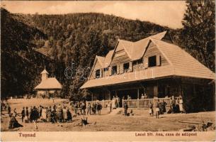 1931 Tusnádfürdő, Baile Tusnad; Lacul Sfanta Ana, casa de adapost / Szent Anna-tó és menedékház, kápolna. Adler Oscar felvétele / lake, tourist house, chapel (EK)