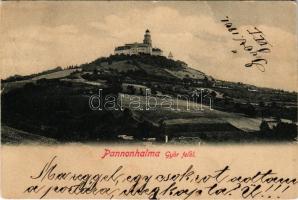 1901 Pannonhalma, Győrszentmárton; látkép Győr felől, apátság (EB)