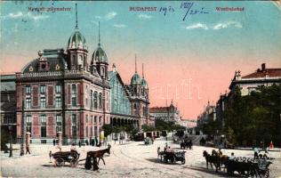 1915 Budapest VI. Nyugati pályaudvar, vasútállomás, villamosok (EK)