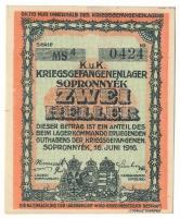 1916. Sopronnyék / hadifogolytábor 1916. június 16. 2f arab sorozat- és sorszámmal "4 0424"...