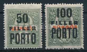 1918 Portó 50f/2f és 100f/2f magán felülnyomás Sürgős bélyegeken / Private postage due overprint on 2 express stamps