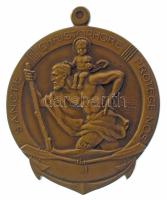 Berán Lajos (1882-1943) 1930 k. Szent Kristófot, az utazók, hajósok védőszentjét ábrázoló bronz hajójelvény átfúrás nélkül, hátoldalán "BERÁN N" gyártói jelzéssel, "SANCTE CHRISTOPHORE PROTEGE NOS (Szent Kristóf védj meg minket)" (76x63mm) T:AU / Hungary cca 1930. bronze ship ornamet without holes, depicting the patron saint of seaman and travelleres, with "BERÁN N" maker's mark. "SANCTE CHRISTOPHORE PROTEGE NOS (St. Christopher, protect us)" (76x63mm) C:AU
