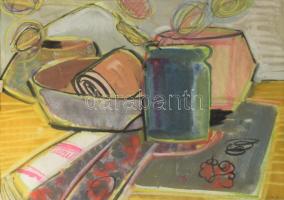 Litkei József (1922-1988): Csendélet. Akvarell, papír, jelzett, törésnyomokkal, szakadt paszpartun Képcsarnok Vállalat címkéjével 35,5×50,5 cm