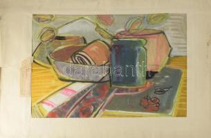 Litkei József (1922-1988): Csendélet. Akvarell, papír, jelzett, törésnyomokkal, szakadt paszpartun K...