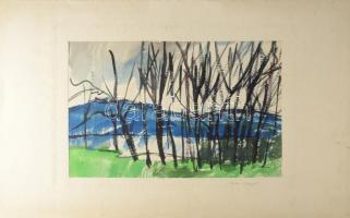 M. Szűcs Ilona (1925-2010): Kék hegyek. Akvarell, papír, jelzett, paszpartuban, 28×39,5 cm