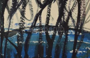 M. Szűcs Ilona (1925-2010): Kék hegyek. Akvarell, papír, jelzett, paszpartuban, 28×39,5 cm