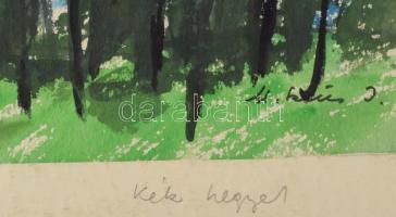 M. Szűcs Ilona (1925-2010): Kék hegyek. Akvarell, papír, jelzett, paszpartuban, 28×39,5 cm