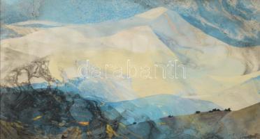 Marsovszky Endre (1916-1989): Alphütte. Színes tus, papír, jelezve jobbra lent, paszpartuban, 24x44 cm