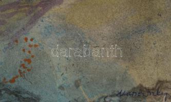 Marsovszky Endre (1916-1989): Alphütte. Színes tus, papír, jelezve jobbra lent, paszpartuban, 24x44 ...