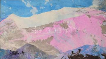 Marsovszky Endre (1916-1989): Tavasz a télben. Színes tus, papír, jelezve jobbra lent, paszpartuban, 21x37,5 cm