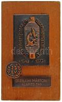 1973. "Textilipari Műszaki és Tudományos Egyesület - 25 év" bronz plakett fa talpon, "Dr. Zilahi Márton Alapító tag" nevére szóló vésettel (fa talppal együtt 131x79mm) T:AU