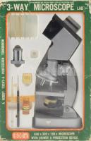 Játék mikroszkóp szett, kissé sérült dobozában, 34x23 cm