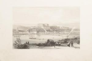 Buda acélmetszetű látképe a hajóhíddal. 
cca 1840 Th. Ender - Radclieffe: Ofen, acélmetszet, jelzet...