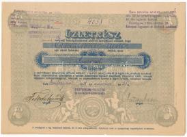 1918. Esztergom "Esztergomi Fogyasztási és Értékesítő Szövetkezet / Hangya" üzletrészjegye 25K-ról, szelvényekkel, felülbélyegzésekkel T:AU