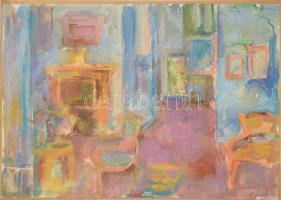 Ugocsai László (1944-): Enteriőr. Vegyes technika, papír, jelezve balra lent, lap szélén paszpartuzás nyomaival, 44x62 cm