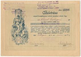 1916. Esztergom "Esztergomi Fogyasztási és Értékesítő Szövetkezet / Hangya" üzletrészjegye 25K-ról, szelvényekkel, felülbélyegzésekkel T:AU