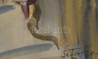 Sztojka László (1910-1971): Tokaj. Akvarell, papír, jelzett, paszpartuban, hátoldalán Képcsarnok Vál...