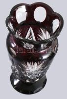 Vörösen pácolt kristály váza, hibátlan, m: 20 cm