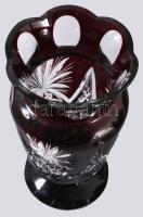 Vörösen pácolt kristály váza, hibátlan, m: 20,5 cm