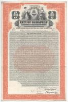 Amerikai Egyesült Államok / New York / Magyarország 1927. "Budapest Székesfőváros" 6%-kal kamatozó arany kötvény 1000$-ról szelvényekkel, bélyegzésekkel, szárazpecséttel, perforációval érvénytelenítve T:F kis szakadások USA / New York / Hungary 1927. "City of Budapest" 6% gold bond about 1000 Dollars with coupons and stamps and embossed stamp, cancelled by perforation C:F small tears