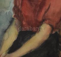 Cseh István (1916-1975): Ülő lány, 1947. Akvarell, ceruza, papír, jelzett, paszpartuban, hátoldalán ...