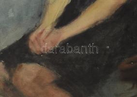 Cseh István (1916-1975): Ülő lány, 1947. Akvarell, ceruza, papír, jelzett, paszpartuban, hátoldalán ...