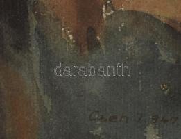 Cseh István (1916-1975): Ülő lány, 1947. Akvarell, ceruza, papír, jelzett, paszpartuban, hátoldalán ...