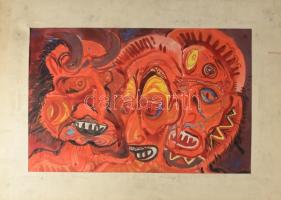 Jelzés nélkül: Hármasfogat (Busók?). Akvarell, papír, paszpartuban, 29,5×46 cm