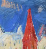 Jelzés nélkül: Vízparti város. Vegyes technika, papír, 45×62 cm