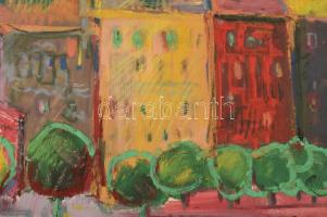 Jelzés nélkül: Vízparti város. Vegyes technika, papír, 45×62 cm