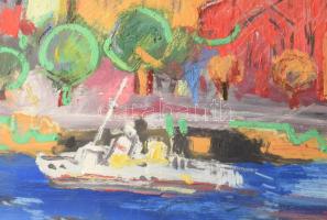 Jelzés nélkül: Vízparti város. Vegyes technika, papír, 45×62 cm