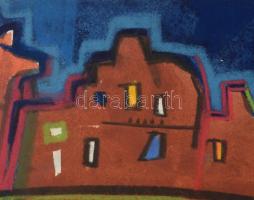 Jelzés nélkül: Hidak a folyó felett. Vegyes technika, papír, 32×48 cm