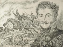 Gönczi Béla (1934-): Simonyi József, "a legvitézebb huszár", 1987. Rézkarc, papír, jelzett. 29×39 cm