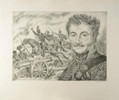 Gönczi Béla (1934-): Simonyi József, "a legvitézebb huszár", 1987. Rézkarc, papír, jelzett...
