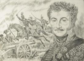 Gönczi Béla (1934-): Simonyi József, "a legvitézebb huszár", 1987. Rézkarc, papír, jelzett a karcon. 29×39 cm